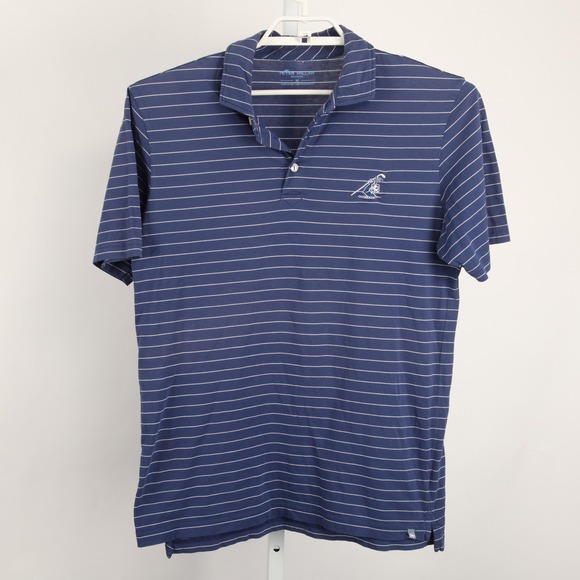 Peter Millar Polo Shirt Mens Medium Blue White Stripe Seaside Midland Hills CC - Picture 2 of 12